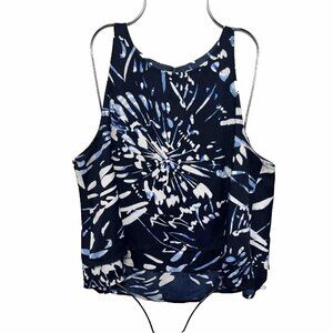 Abercrombie&Fitch women's top sleeveless round neck blue white size L geometric